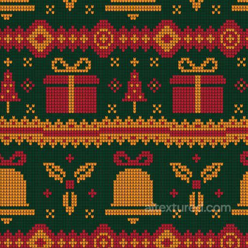 Wool Knit Texture with Red and Yellow Christmas Motifs seamless Christmas texture PBR texture