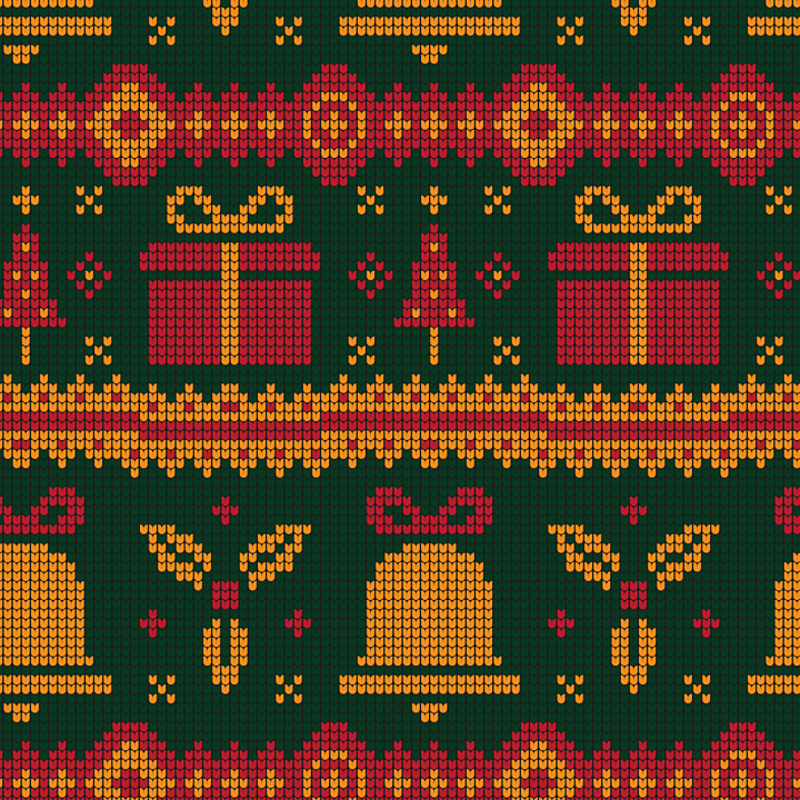 Wool Knit with Red and Yellow Christmas Motifs seamless PBR texture preview