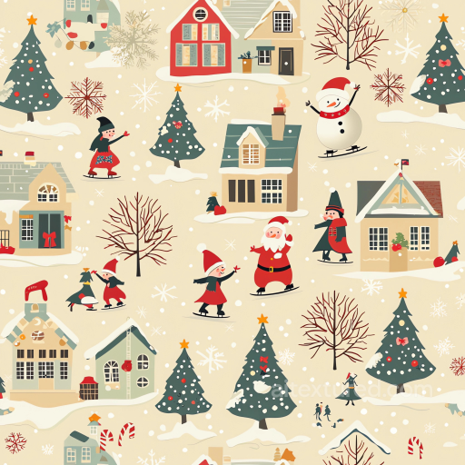 Christmas Digital Paper Texture with Festive Village Pattern seamless All Christmas Digital paper PBR texture
