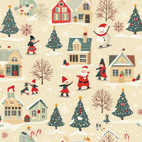 Christmas Digital Paper Texture with Festive Village Pattern All Christmas Digital paper texture preview