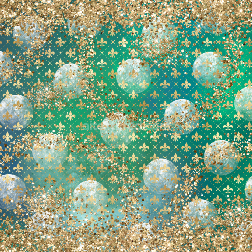 Seamless 3D PBR Texture of Holiday Green Fabric with Gold Glitter and Ornaments