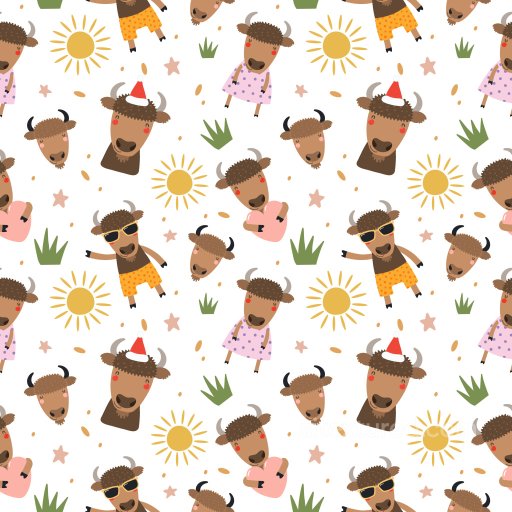 Pattern PBR Texture with Playful Bison Characters and Sunny Elements seamless Pattern Bundle PBR texture