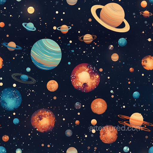 Space PBR Texture Featuring Stylized Planets and Starfield seamless Star, space, planets PBR texture