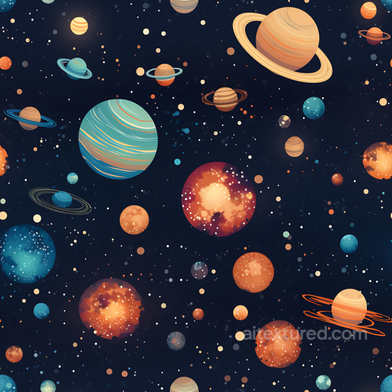 Space PBR Texture Featuring Stylized Planets and Starfield Star, space, planets texture preview