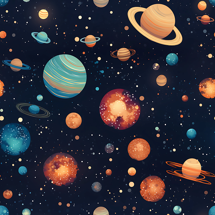 Space Featuring Stylized Planets and Starfield seamless PBR texture preview