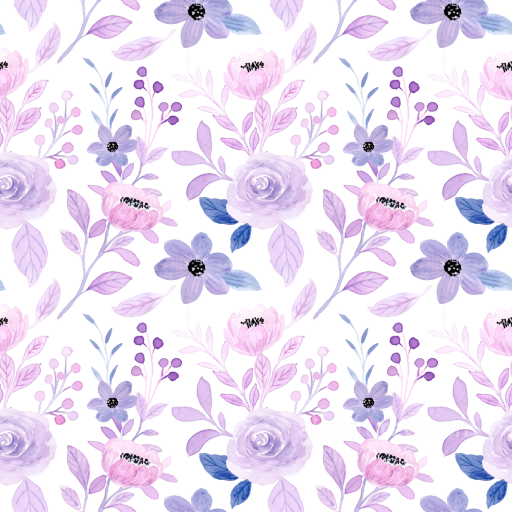 Purple Flower Texture of Purple Watercolor Floral Pattern on White Background seamless Purple Flower PBR texture