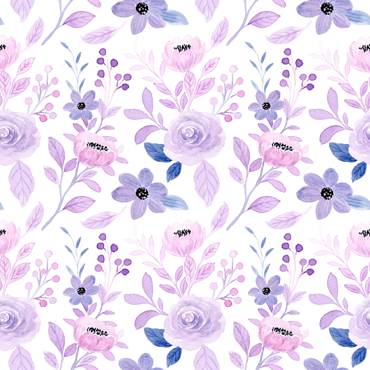 Purple Flower of Purple Watercolor Floral Pattern on White Background seamless PBR texture preview