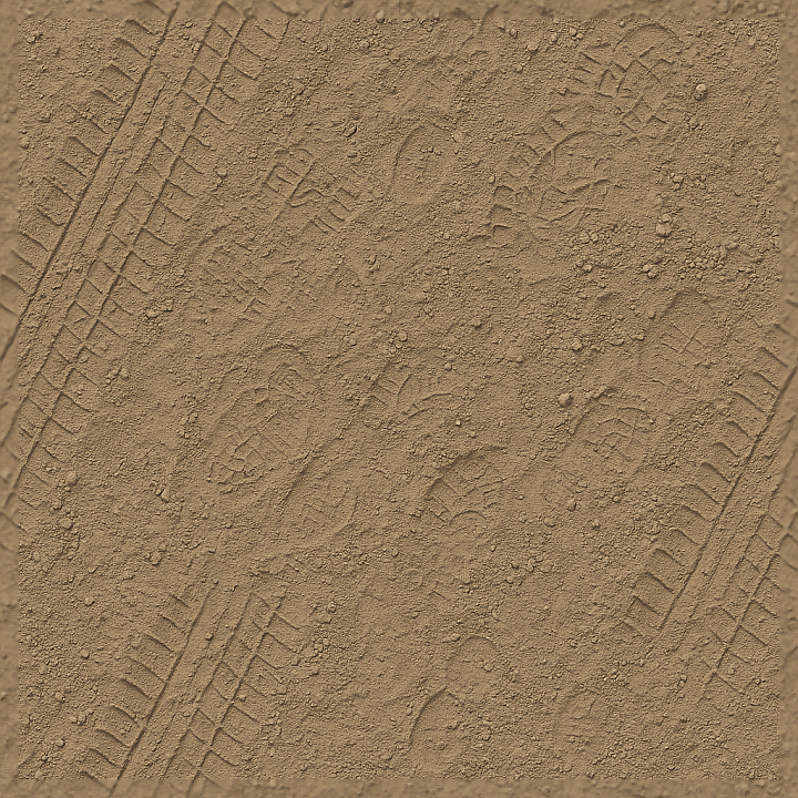 Compacted Dirt Ground Surface With Tire Tracks And Footprints seamless PBR texture preview