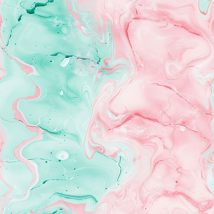 Baby Pink and Mint Pastel Marble with Soft Swirling Veins seamless PBR texture preview