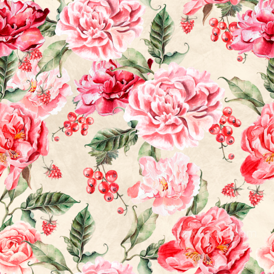 Floral Texture with Watercolor Pink Flowers and Green Leaves Flower texture preview