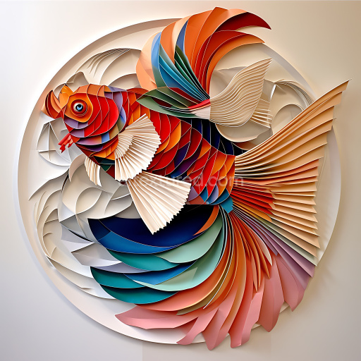 Seamless 3D PBR Texture Featuring Origami-Style Colorful Fish Scales and Fins