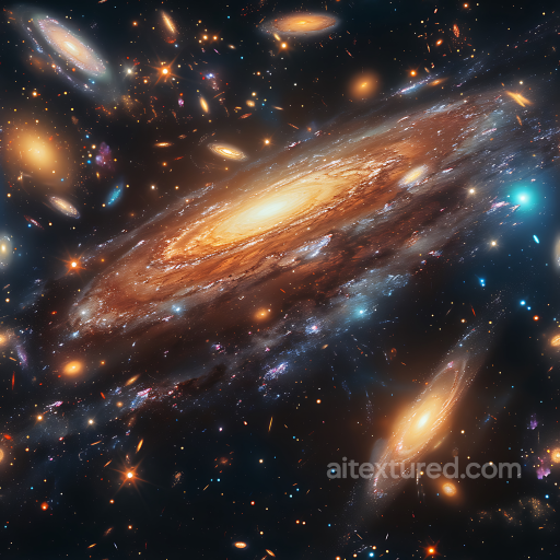 Space Galaxy Cluster PBR Texture with Bright Spiral Galaxies and Starfield seamless Star, space, planets PBR texture