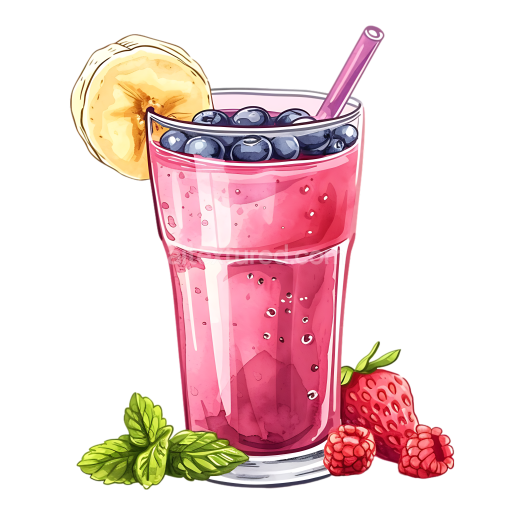 Bright Berry and Banana Smoothie Breakfast Illustration with Fresh Fruit Garnishes