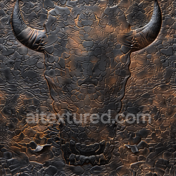 seamless Seamless 3D black embossed leather PBR texture featuring detailed bull head design texture 8k free download PBR