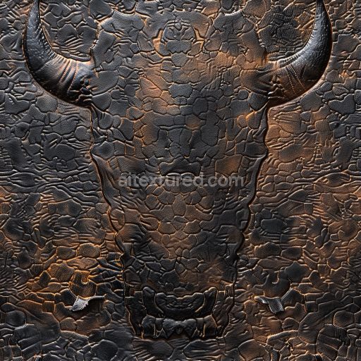 Seamless 3D black embossed leather PBR texture featuring detailed bull head design