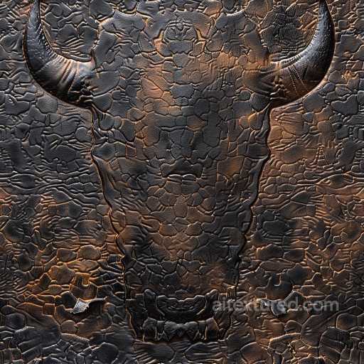 black embossed leather PBR texture featuring detailed bull head design seamless Leather PBR texture