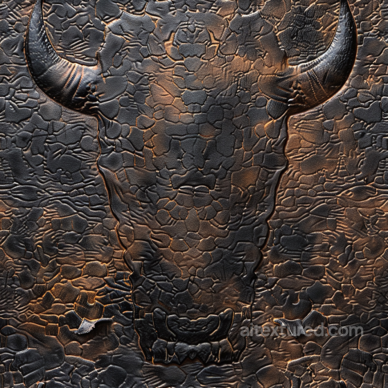 black embossed leather PBR texture featuring detailed bull head design Leather texture preview