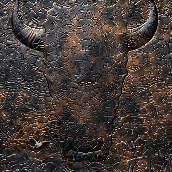 Black Embossed Leather Featuring Detailed Bull Head Design seamless PBR texture preview