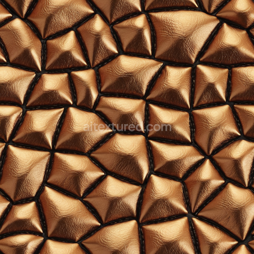 Seamless 3D glossy bronze quilted leather PBR texture with padded diamond panels