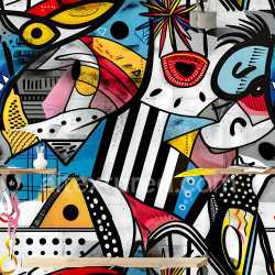 seamless Seamless 3D PBR Texture Featuring Abstract Geometric Graffiti with Bright Colors and Black Outlines texture 8k free download PBR