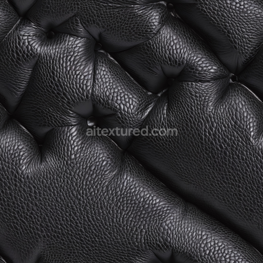 Seamless 3D Quilted Black Pebbled Leather PBR Texture with Button Tufting