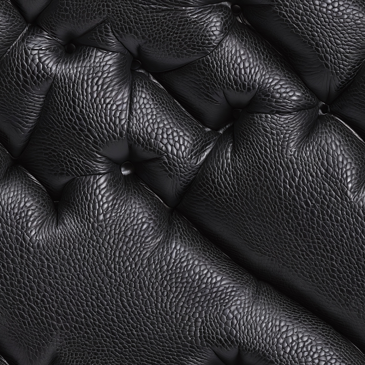 Quilted Black Pebbled Leather with Button Tufting seamless PBR texture preview