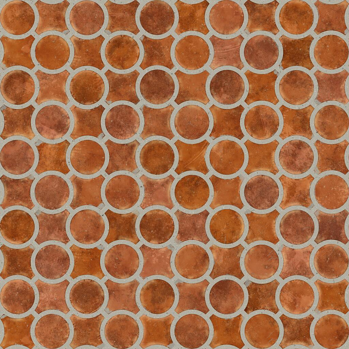 Circular Orange Terracotta Tiles seamless PBR texture preview