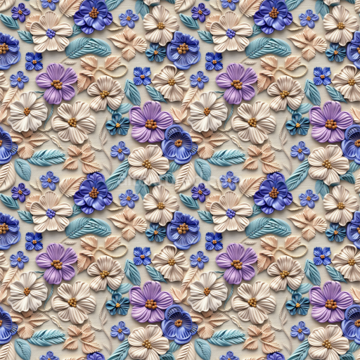 Seamless 3D PBR Texture of Pastel Embroidered Floral Patterns on Fabric