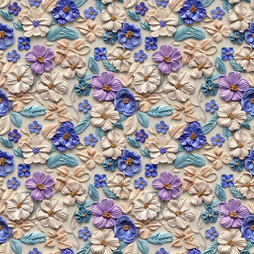 Pastel Embroidered Floral Patterns on Fabric Seamless Texture seamless Embroidered floral PBR texture