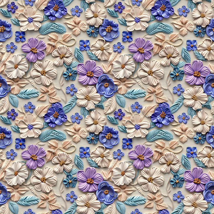 Pastel Embroidered Floral Patterns on Fabric seamless PBR texture preview