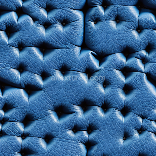 Seamless 3D Quilted Blue Leather PBR Texture with Deep Wrinkles and Padded Buttons