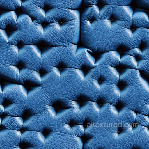 Quilted Blue Leather PBR Texture with Deep Wrinkles and Padded Buttons seamless Leather PBR texture