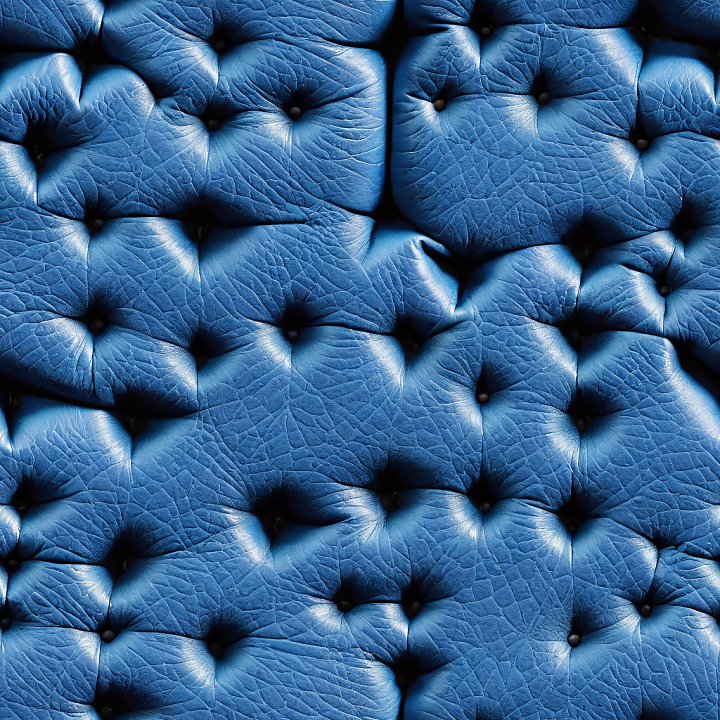 Quilted Blue Leather with Deep Wrinkles and Padded Buttons seamless PBR texture preview