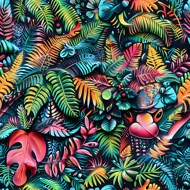 Featuring Colorful Tropical Leaf Graffiti seamless PBR texture preview