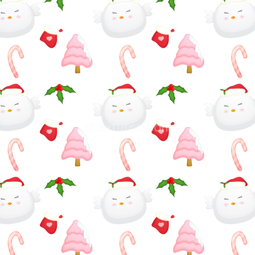 Seamless 3D PBR Texture Featuring Cartoon Christmas Icons in Pink and White