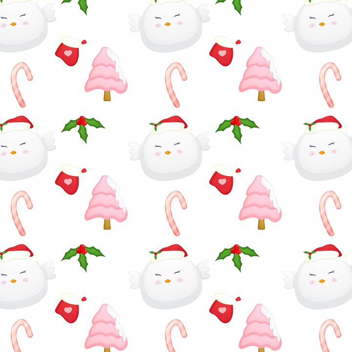 Featuring Cartoon Christmas Icons in Pink and White seamless PBR texture preview