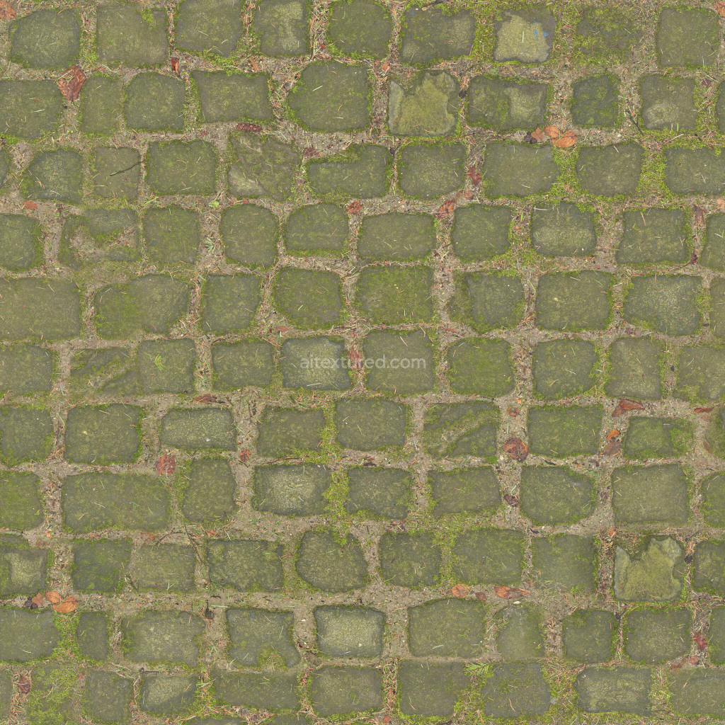 Seamless paving stones texture with moss and earthy tones