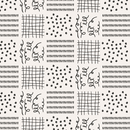 White & Black Texture of Black Ink Hand-Drawn Patterns on White Fabric seamless White & Black PBR texture