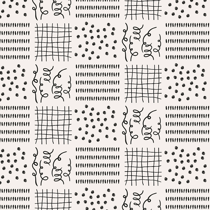 White & Black of Black Ink Hand-Drawn Patterns on White Fabric seamless PBR texture preview