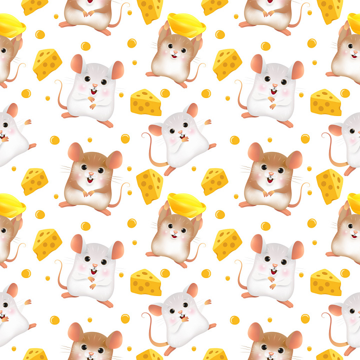 Pattern Featuring Playful Mouse and Cheese Motifs seamless PBR texture preview