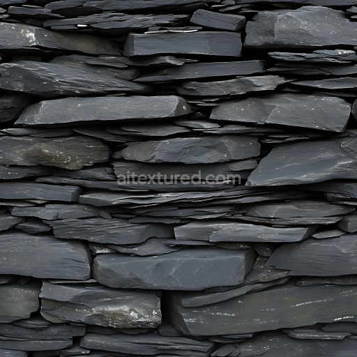 Seamless 3D PBR Layered Slate Stone Wall Texture in Cool Grey Tones