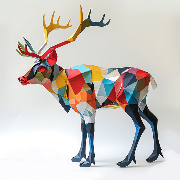 Featuring Caribou-Inspired Vivid Origami Polygonal Pattern seamless PBR texture preview