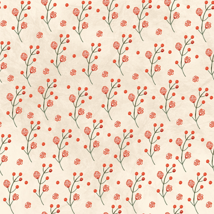 Floral Fabric Featuring Red Rose Sprigs on Cream seamless PBR texture preview