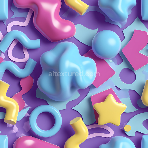 Seamless 3D Inflated PBR Texture Featuring Colorful Abstract Shapes on Purple Base
