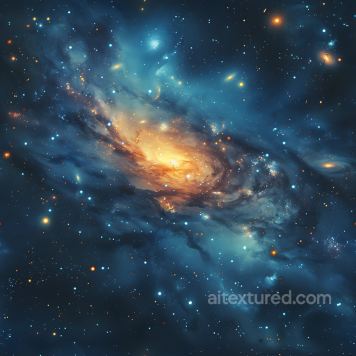 Space PBR Texture Featuring Swirling Blue and Orange Galaxy Clouds with Starfield seamless Star, space, planets PBR texture