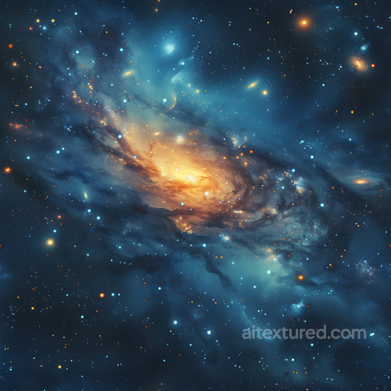 Space PBR Texture Featuring Swirling Blue and Orange Galaxy Clouds with Starfield Star, space, planets texture preview