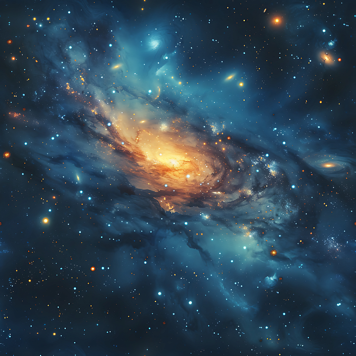 Space Featuring Swirling Blue and Orange Galaxy Clouds with Starfield seamless PBR texture preview