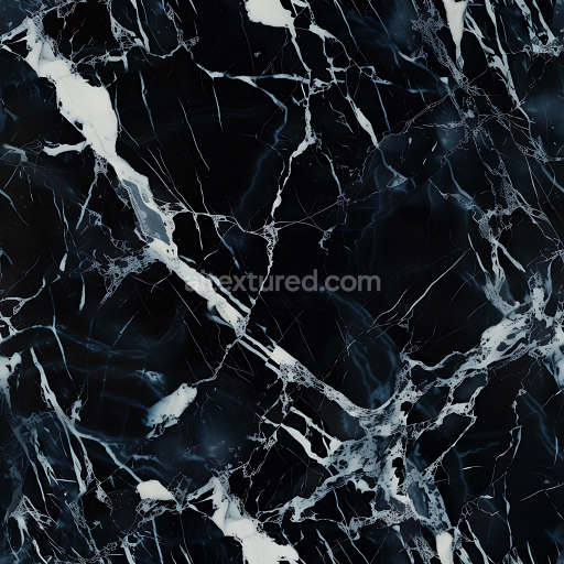 Seamless 3D Black Marble PBR Texture with Bold White Veins and Polished Finish