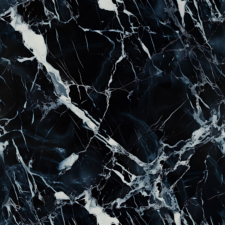 Black Marble with Bold White Veins and Polished Finish seamless PBR texture preview