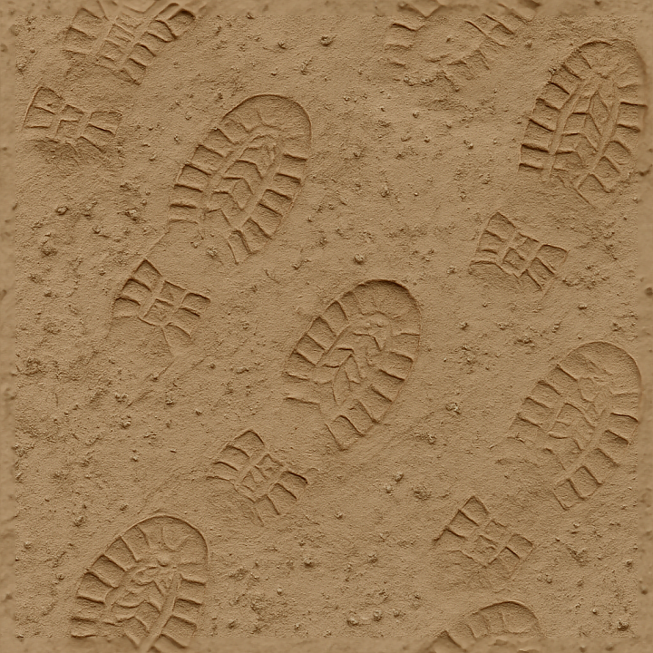 Of Boot Prints On Wet Soil With Mud Splatter Effects seamless PBR texture preview